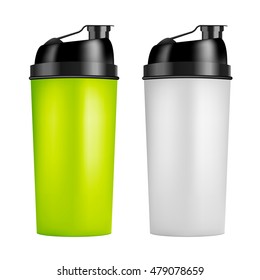 Protein Shaker Design Template. Two Colors Sport Bottles. Shaker Bottle For Gym Bodybuilding.