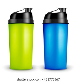 Protein Shaker Design Template. Two Colors Sport Bottles. Shaker Bottle For Gym Bodybuilding.