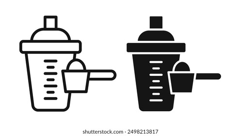 Protein shaker iconicon vector collection in outlined and solid style