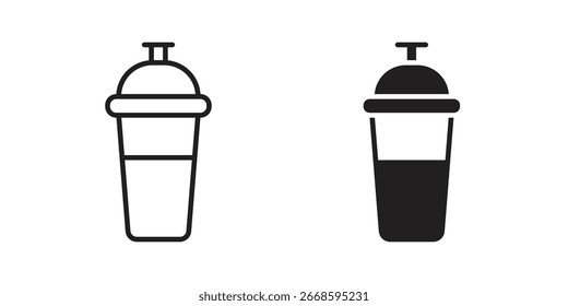 Ícones do Agitador de Proteínas em Estilos de Linha e Sólidos Isolados no Fundo Branco