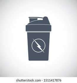 Protein shaker. Sport shaker bottle icon, vector stock illustration