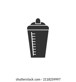 Protein Shakes Icon. Milk Shake. Drink Bottle Shaker Sign. Measuring Cup. Black And White Color Vector Illustration.