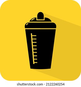 Protein Shakes Icon. Milk Shake. Drink Bottle Shaker Sign. Measuring Cup. Black And Yellow Color Vector Illustration.