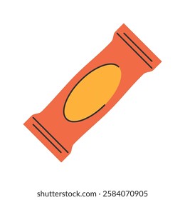 Protein Snack Bar. A red Icon Illustrationorange packaged snack bar, providing energy and protein for post Icon Illustration workout recovery.
