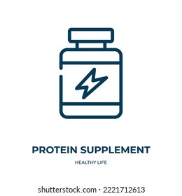 Symbol für Proteinergänzungsmittel. Lineare Vektorgrafik aus der Kollektion für gesundes Leben. Konkreter Icon zur Ergänzung von Protein Vektorgrafik. Dünnliniensymbol für Web- und mobile Apps, Logo, Printmedien.