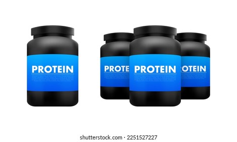 Protein supplement jar mockup. Sport or dietary nutrition. Bottle protein. Vector stock illustration.