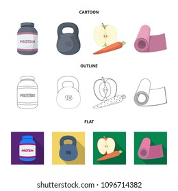 Protein, vitamins and other equipment for training.Gym and workout set collection icons in cartoon,outline,flat style vector symbol stock illustration web.