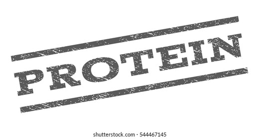 Protein watermark stamp. Text caption between parallel lines with grunge design style. Rubber seal stamp with dust texture. Vector grey color ink imprint on a white background.