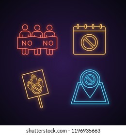 Protest action neon light icon. Social movement date, protest location, banner, picket. Glowing sign. Vector isolated illustration