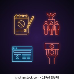 Protest action neon light icon. Petition, protest leader, social movement, political internet news. Glowing sign. Vector isolated illustration