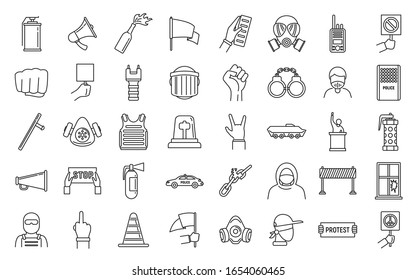 Protest activist icons set. Outline set of protest activist vector icons for web design isolated on white background