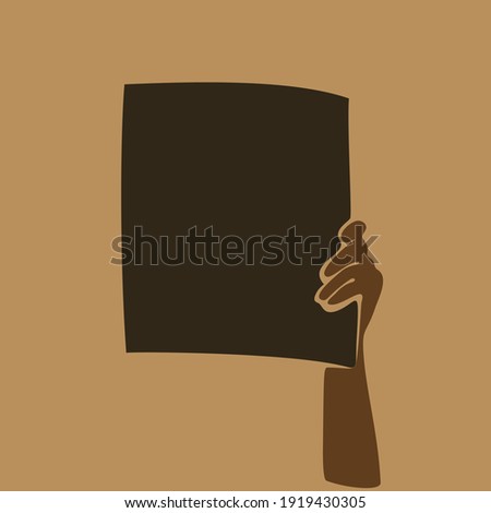 Protest, Afro black skin hand holding black banner. Abstract vector illustration contemporary art flat design