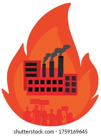 Protest against plants, pollution of the planet in red-orange colors.