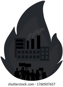 Protest against plants, pollution of the planet in gray-black colors.