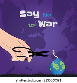 Protesta contra la guerra Una mano cortando la cuerda ardiente de una granada para detener la guerra que simboliza salvar al mundo 