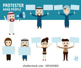 protest.arab people character isolated on white background.infographic element.