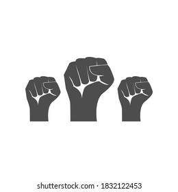 Protest arm set symbol. Fist male hand up vector isolated on white. Power or victory sign. Win and triumph concept. Raised fist outline.