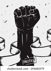 Protest background, raised fist held in protest. Vector illustration