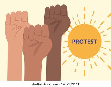 Protest banner with fists hands design, Manifestation activist and demonstration theme Vector illustration