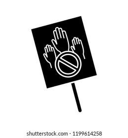 Protest banner glyph icon. Protest vote. Abstention. Anti-voting. Political or social movement. Political behaviour. Silhouette symbol. Negative space. Vector isolated illustration