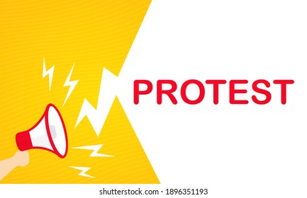 Protest banner. Hand holding megaphone. Advertising. Vector on isolated white background. EPS 10