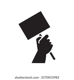 Protest banner in hand icon black and white vector outline sign