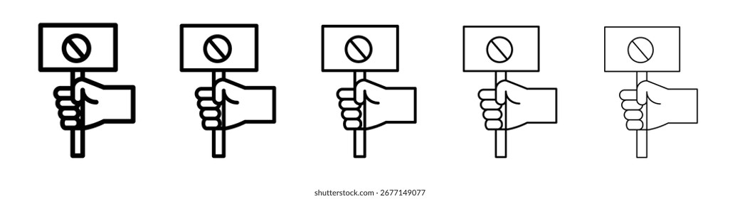 Anuncio de protesta en el logotipo del conjunto plano de la ilustración del icono de la mano