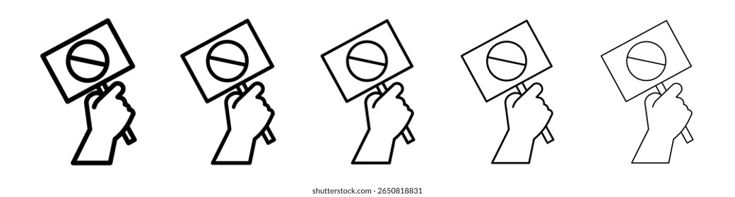 Protest banner in hand icon isolated vector on white background set
