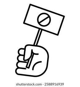 Protest banner in hand icon Outline vector symbol sign