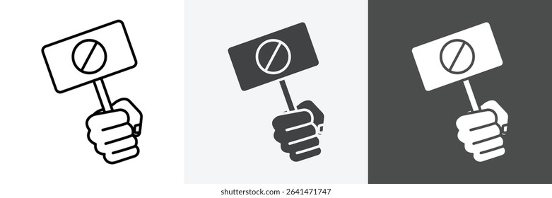 Protest banner in hand icon set vector art
