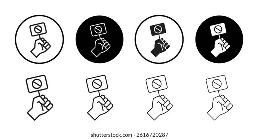 Protest banner in hand icon Thin line illustration set