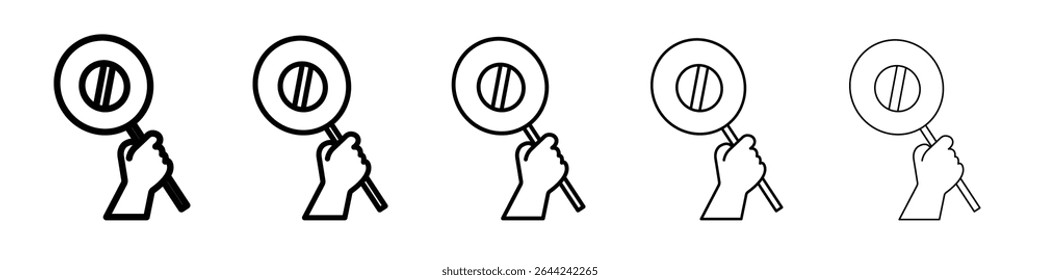 Protest banner in hand icon thin outline logo mark set