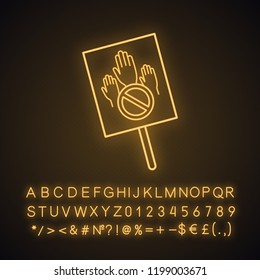 Protest banner neon light icon. Protest vote. Abstention. Anti-voting. Political or social movement. Political behaviour. Glowing sign with alphabet, numbers and symbols. Vector isolated illustration