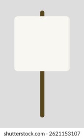 Quadro de protesto e vara de madeira, forma quadrada para mensagem pública, declaração política, ativismo social, comunicação de greve, apelo à solidariedade. Isolado no fundo branco.