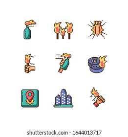 protest cartoon icons set over white background, colorful fill style, vector illustration design