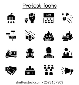Protest and chaos icon set in glyph style