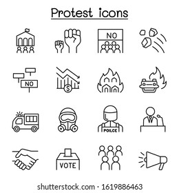Protest & chaos icon set in thin line style