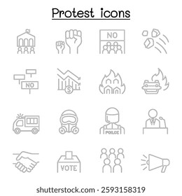 Protest and chaos icon set in thin line style