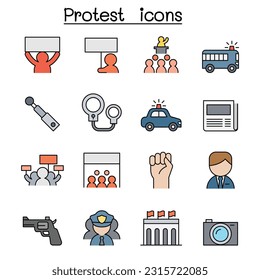 Protest color line icon set