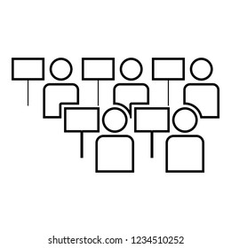 Protest concept Demonstration Crowd of protesters people Revolution idea Social problem icon outline black color