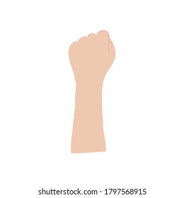 protest concept, hand up with fingers folded into fist over white background, flat style, vector illustration