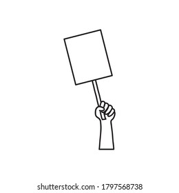protest concept, hand holding up a blank placard icon over white background, line style, vector illustration