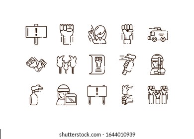 protest concept of icons set over white background, line style, vector illustration design