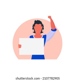Concepto de protesta Un hombre con un cartel en blanco en sus manos. Con espacio para tu texto. Concepto de manifestación o protesta. Estilo de dibujos animados, ilustración vectorial.