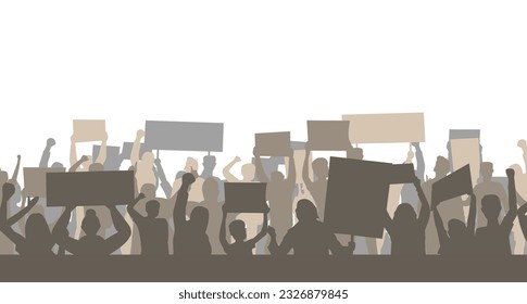 Protest crowd holding up placard style isolated on white background