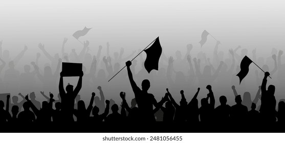 Protest crowd holding up placard style isolated on white background
