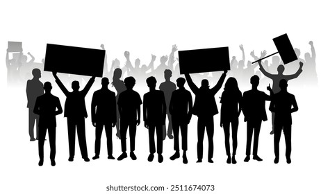 Protest crowd holding up placard style isolated on white background