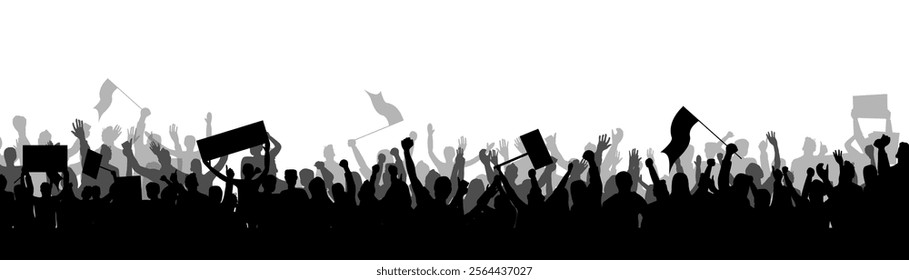 Protest crowd holding up placard style isolated on white background