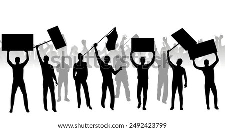 Protest crowd holding up placard style isolated on white background