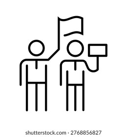 Protest crowd icon. Society and protest line symbol. Black and white.